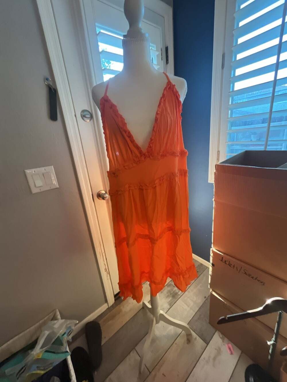 SHEIN Curve 4XL Orange Plunge V-Neck Tiered Ruffle Hem Cami Dress